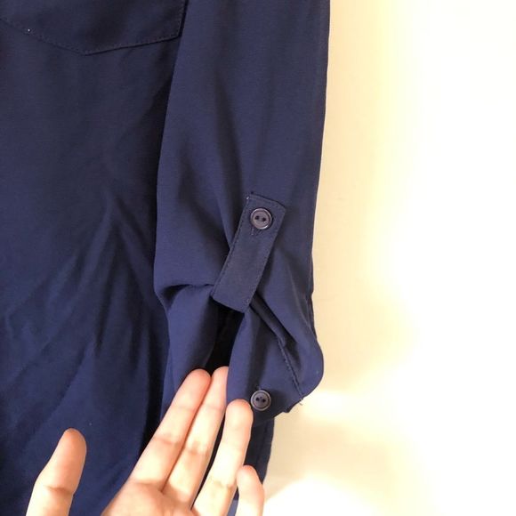 DNA Couture Semi-Sheer Navy Blouse Button Sleeves​ - Picture 3 of 5